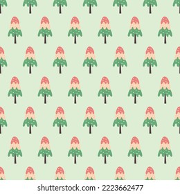 Aesthetic decorative arrangements of abstract bunch of Norway spruce trees. Exquisite allover festive holly jolly Christmas seamless surface pattern. Tileable repeating textured background.