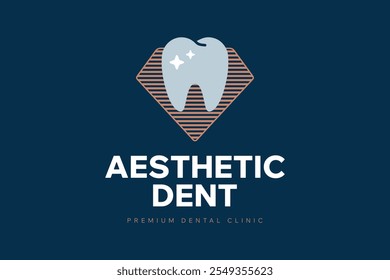 Aesthetic Dent Premium Dental Clinic Logo Featuring a Sparkling Tooth Over a Diamond-Shaped Background, Emphasizing High-Quality Dental Services and Oral Hygiene