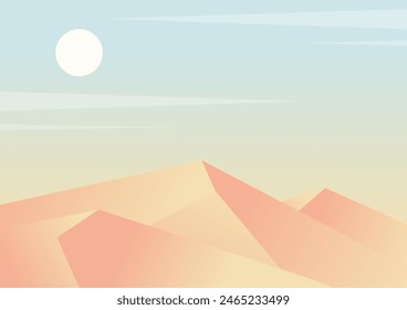 Aesthetic desert landscape gradient dunes illustration. Africa travel, travel to Egypt. Morning sunrise