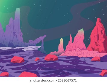 Aesthetic desert landscape with under a starry night sky, serene and mystical background.