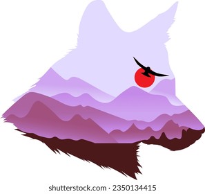 an aesthetic design vector graphics of panorama mountain with the shape of an animal