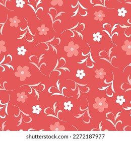 Aesthetic ditsy floral seamless surface pattern design. Exquisite bunch of blooming wildflowers and branches of leaves. Allover printed textured background. Dainty multicolour floral arrangement 