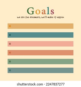 Aesthetic To Do List and Goals Bullet in Square Vector Illustration Patel Color for Social Media Post and Print