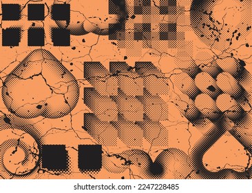 Aesthetic dotted design element. Duo tone poster . Modern art .Abstract composition . Half tone background. Halftone dots texture effect .Contemporary vector design