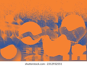 Aesthetic dotted design element. Duo tone poster . Modern art .Abstract composition . Half tone background. Halftone dots texture effect .Contemporary vector design