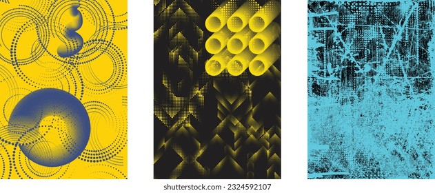 Aesthetic dotted design element. Duo tone, grunge poster . Modern art .Abstract, grungy composition . Half tone background. Halftone dots texture effect .Contemporary vector. Grange design.