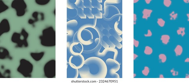 Aesthetic dotted design element. Duo tone, grunge poster . Modern art .Abstract, grungy composition . Half tone background. Halftone dots texture effect .Contemporary vector. Grange design.