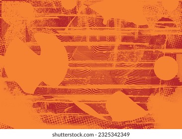 Aesthetic dotted design element. Duo tone, grunge poster . Modern art .Abstract, grungy composition . Half tone background. Halftone dots texture effect .Contemporary vector. Grange design.