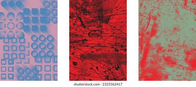 Diseño estético de puntos. Tono de Duo, afiche de estruendo. Arte moderno. Resumen, composición grosera. Fondo de medio tono. Efecto de textura de puntos de semitono .Vector contemporáneo. Diseño de rango.