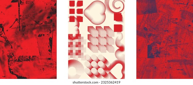Aesthetic dotted design element. Duo tone, grunge poster . Modern art .Abstract, grungy composition . Half tone background. Halftone dots texture effect .Contemporary vector. Grange design.