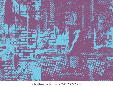 Aesthetic dotted design element. Duo tone poster . Modern art .Abstract composition . Half tone background. Halftone dots texture effect .Contemporary vector design