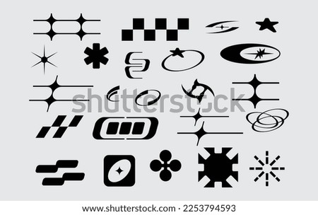 Aesthetic element futuristic set icon cyberpunk interface template y2k bundle editable