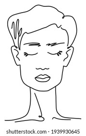 contorno estético de la cara Dibujo de línea. Retrato de mujer abstracta. Ilustración de Sketch Vector