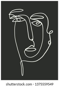 Aesthetic fashion portrait in abstract surrealistic cubism style. One line continuous hand drawn doodle vector illustration. Minimalism design for invitations, flyers, placards, posters.