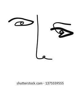 Aesthetic fashion portrait in abstract surrealistic cubism style. One line continuous hand drawn doodle vector illustration. Minimalism design for invitations, flyers, placards, posters.