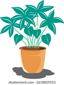 Aesthetic flat design: stylish potted plant with subtle light and shadow.