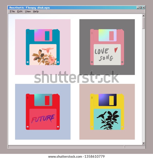 Aesthetic Floppy Disk Icon Set 80s Stock Vector Royalty Free