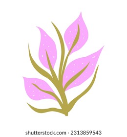 Aesthetic Flora Isolated. Flowers and leaves gentle pastel. Flat vector illustration. Aesthetic hand drawn organic plant purple and pink color.