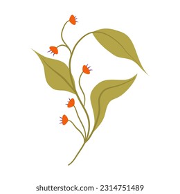 Aesthetic Flora Isolated. Flowers and leaves gentle pastel. Flat vector illustration. Aesthetic hand drawn organic plant purple and pink color.