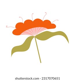 Aesthetic Flora Isolated. Flowers and leaves gentle pastel. Flat vector illustration. Aesthetic hand drawn organic plant purple and pink color.