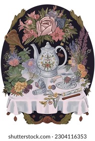 Aesthetic floral and fauna illustration