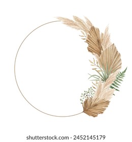 Aesthetic floral frame with dried palm leaves, pampas grass and fern