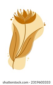Aesthetic Floral Illustration. Simple flower outline design. Floral line art. Hand drawn flower outline. Botanical flower outline. Plant, flower silhouette. Wedding sketch. Vector illustration.