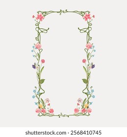 Aesthetic flower frame, ornamental art nouveau, isolated vector element. Decorative vintage frame illustration, vector. Vintage aesthetic frame art drawing illustration, old painting art print.