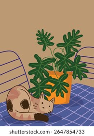 Aesthetic flowers on vase hand drawn vector illustration. Flowers and plants art print, cover, cards, poster and home decor desig