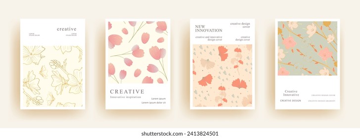 aesthetic flowers template set, minimal covers design. trendy Covers Template Design. nature background design. Trendy front page design for Banner, Poster, Flyer, Invitation and Annual Report