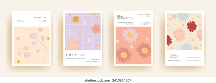 aesthetic flowers template set, minimal covers design. Modern Covers Template Design. nature background design. Trendy front page design for Banner, Poster, Flyer, Invitation and Annual Report