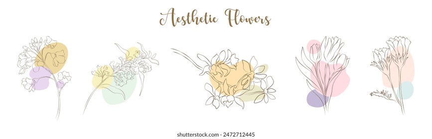 Aesthetic flowers vector collection can be used in a variety of ways, including card decorations, frames, digital print, sticker, wedding card, paper decorations, cards, backgrounds, and more.