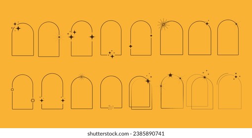 Aesthetic frame, arch with star. Set of futuristic frames, decorative elements, design for invitations, posters, banners. Simple aesthetic borders, arch with star, y2k. Aesthetic frames. Vector.