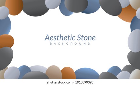 aesthetic frame with blank space. pile of marble stones vector illustration. background design template. oval shape like an egg. white, black, gray, beige, brown orange, earth tone, gradation color