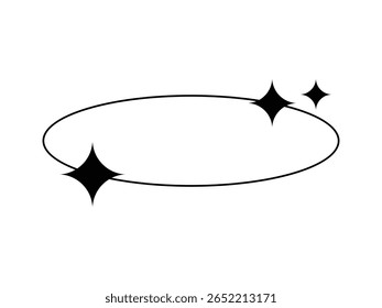 Marco estético de forma ovalada. Elementos gráficos minimalistas con estrellas, arco con destellos. Vector geométrico creativo para cartel
