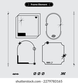 Aesthetic frame set bundle illustration vector element clip art line border interface banner background blank poster editable