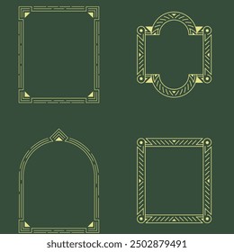 Aesthetic frame shape. Outline minimal graphic elements with stars. Abstract boho arches with sparkles. Trendy geometric templates set for poster and story. Vector illustration