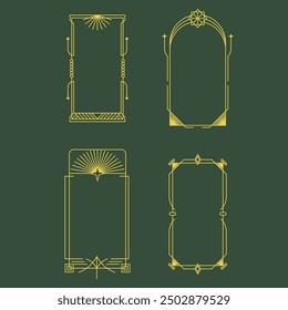 Aesthetic frame shape. Outline minimal graphic elements with stars. Abstract boho arches with sparkles. Trendy geometric templates set for poster and story. Vector illustration
