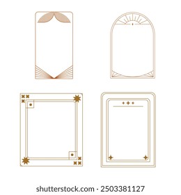 Aesthetic frame shape. Outline minimal graphic elements with stars. Abstract boho arches with sparkles. Trendy geometric templates set for poster and story. Vector illustration