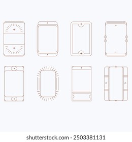 Aesthetic frame shape. Outline minimal graphic elements with stars. Abstract boho arches with sparkles. Trendy geometric templates set for poster and story. Vector illustration