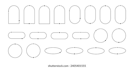 Aesthetic frames pack of y2k elements. Minimalistic linear templates for posters, posts and stories. Borders for social networks. Isolated vector illustration on white background.