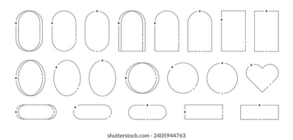 Aesthetic frames pack of y2k elements. Minimalistic linear templates for posters, posts and stories. Borders for social networks. Isolated vector illustration on white background.