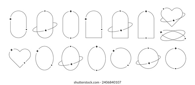 Aesthetic frames pack of y2k elements. Minimalistic linear templates for posters, posts and stories. Borders for social networks. Isolated vector illustration on white background.