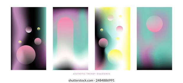 Marco estético de gradiente futurista. Neón. Conjunto de historia de Vector borroso. Colorida Plantilla de la historia de gradiente para publicación en medios sociales. Diseño de Plantilla de gradiente para póster, Anuncio de historias, volante. paquete de Vector