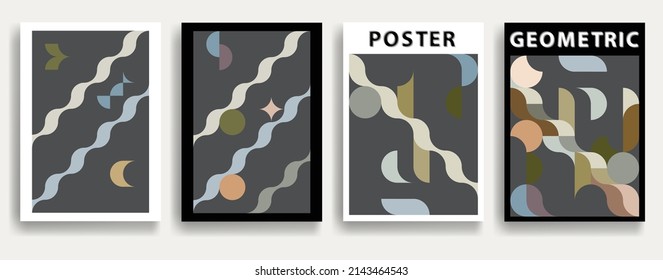 Aesthetic geometric brochures . Bauhaus poster . Modern art .Abstract minimal negative space composition . Contemporary vector  design 