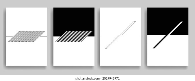 Aesthetic geometric brochures . One line logo . Modern art .Abstract minimal negative space poster . Contemporary vector arrow design 