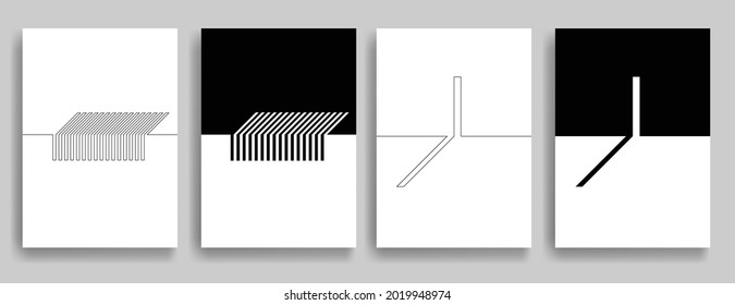 Folletos geométricos estéticos . Logo de una sola línea. Arte moderno. Resumen de un afiche espacial mínimo negativo. Diseño de flecha vectorial contemporánea 