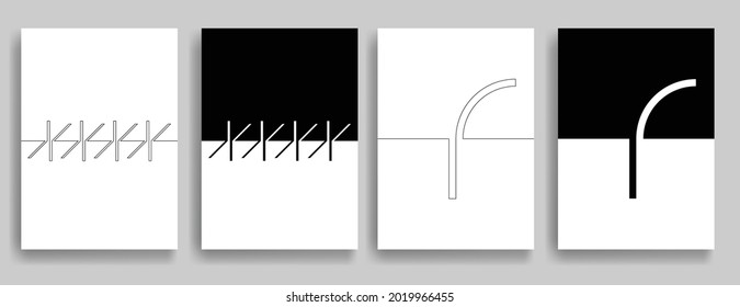 Aesthetic geometric brochures . One line logo . Modern art .Abstract minimal negative space poster . Contemporary vector arrow design 