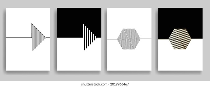 Aesthetic geometric brochures . One line logo . Modern art .Abstract minimal negative space poster . Contemporary vector arrow design 