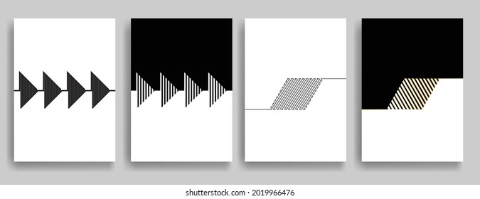 Aesthetic geometric brochures . One line logo . Modern art .Abstract minimal negative space poster . Contemporary vector arrow design 